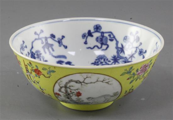 A Chinese sgraffito yellow ground medallion bowl,